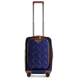 Stratic Trolley Leather & More S Front Pocket 4 Rollen Kabinentrolley 55 cm Laptopfach Blau 