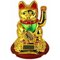 Generisch HAAC Solar Winkekatze Katze Glückskatze Glücksbringer Gold weiß rot 13 cm 16 cm 20 cm (16 cm, Gold/Rot 16 cm)