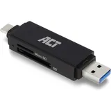 ACT USB 3.2 card reader, SD/micro SD, USB-C or USB-A, black (USB), Speicherkartenlesegerät, Schwarz