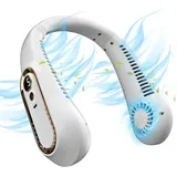Athlix Akku-Ventilator Nackenventilator, Halsventilator Tragbar Leise Mini Tischventilator, 5 Geschwindigkeiten, starker Luftstrom, lange Akkulaufzeit weiß