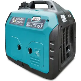 Könner & Söhnen LPG/Benzin-Inverter-Generator KS 3100iG S von Könner & Söhnen. Schallgedämmtes Gehäuse (63 dB Lpa 7 m). Höchstleistung 3100 W*, Schuko-Steckdose 230 V, 2 USB-Anschlüsse, LED-Anzeige, ECO-Modus, Kupferwicklungen, stromerzeuger EURO V.