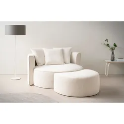 XXL-Sessel "ISALIE, Rundsessel mit Hocker, Lesesessel, Loveseat, Big-Sessel", beige (creme), B:153cm H:98cm T:208cm, LEGER HOME BY LENA GERCKE, Sessel, trendige Stoffe, mit 3 Zierkissen, große Sitzfläche