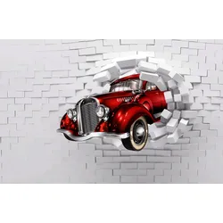 Fototapete PAPERMOON "3D ABSTRAKT DESIGN-VINTAGE OLDTIMER WANDDEKO XXL", bunt, B:4,00m L:2,60m, Vlies, Tapeten