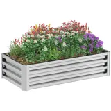 Outsunny Hochbeet Stahl, Pflanzbeet Frühbeet mit Offenem Boden Gartenbeet Blumenkasten Pflanzkasten Gemüsebeet 120x60x30,5 cm für Garten Balkon Terrasse,