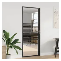 vidaXL Glastür Gestreift Schwarz rechts 76 x 201,5 cm Aluminium