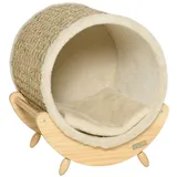 PawHut Katzenhaus Kiefernholz, Seetangseil, flanellener Polyester