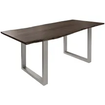 MASSIVMOEBEL24.DE Baumtisch Akazie 140 x 90 x 76 cm grau/silber matt