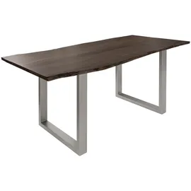 MASSIVMOEBEL24.DE Baumtisch Akazie 140 x 90 x 76 cm grau/silber matt