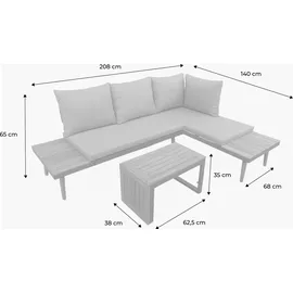 sweeek - Modulares Gartenmöbelset aus Aluminium und Akazienholz, 4-Sitzer Anthrazit / Dunkelgrau