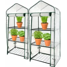 Royal Gardineer 2er-Set Folien-Gewächshäuser, 3 Etagen, Aufroll-Tür, 59x126x39cm, weiß