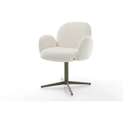 DELIFE Chaise-pivotante Nube-Flex avec accoudoirs bouclé blanc pied de chaise 4 branches aspect titane pivotement sur 360° ressorts ensachés, Chaises de salle à manger