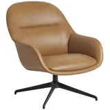 Muuto Fiber Armchair, swivel base, refine leder cognac / schwarz