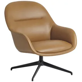 Muuto Fiber Armchair, swivel base, refine leder cognac / schwarz