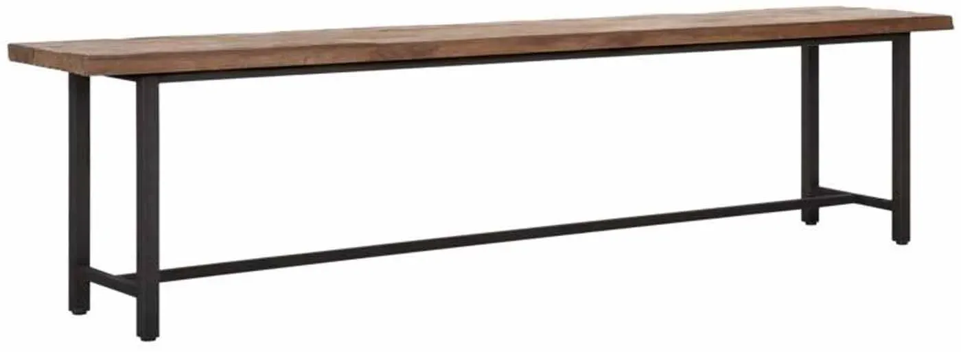 Sitzbank Beam aus recyceltem Teakholz, Industrial Design, naturfarben, Metallgestell schwarz, 190 cm