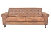 Festnight Schlafsofa mit Armlehnen Schlafcouch Kunstleder Wohnzimmersofa Chesterfield-Look Sofa Braun