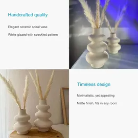 Intirilife Keramik Vase in Creme Weiß - 13 x 21.8 cm - Spiralvase Dekovase ideal für Blumen Pampasgras und Trockenblumen
