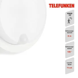 Telefunken Außenwandleuchte Kunststoff 17 x 5,7 cm inkl. Bewegungsmelder, Dämmerungssensor, IP44, weiß