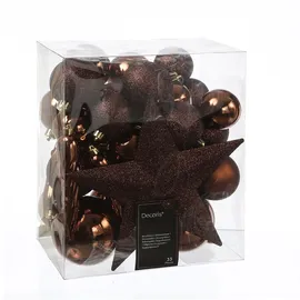 MARELIDA Christbaumkugeln Weihnachtskugeln mit Stern Baumspitze braun