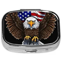 Pillendose mit USA-Flagge, patriotischer Adler, aus Metall, tragbare Pillendose für Tasche oder Geldbörse, dekorativer Medizin-Organizer, Vitaminbehälter