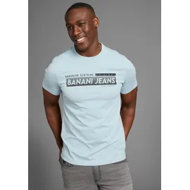 Bruno Banani T-Shirt BRUNO BANANI, Herren, Gr. L (52/54), blau (blau grau), Single Jersey, Obermaterial: 100% Baumwolle, bedruckt, slim fit, Rundhals, Shirts T-Shirt, in schmaler Passform