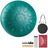 Vevor Stahltrommel, Ø254 mm 11 Tönen, Regentrommel, C-Dur, mit Notenbuch & Schlägeln, Perkussionsinstrument für Meditation, Yoga & musikalische Anfängerausbildung, Steel Tongue Drum Grün