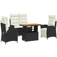 VidaXL 4-tlg. Garten-Essgruppe mit Kissen Schwarz Poly Rattan