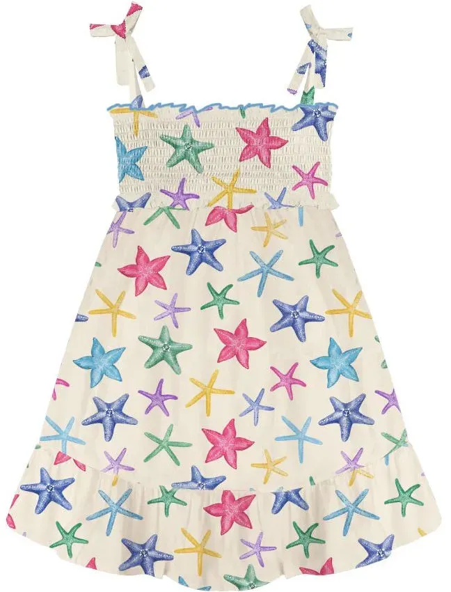 MC2 Saint Barth Miki Girl Shirred Short Dress cotton starfish reef 10 (03736L) 10 yrs