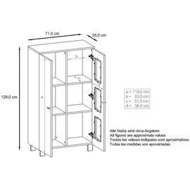 Vladon Vitrine, Grau, Holzwerkstoff, 71x129x35 cm, Wohnzimmer, Wohnwände, Vitrinenschränke