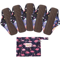 5 Stück Waschbare/Wiederverwendbare Slipeinlagen mit Holzkohle Absorbency Menstruation-Pads, Wiederverwendbare Binden,mit 1 Tragbare Mini Tasche (Mittel- 25cm /10 inch, Starry sky)