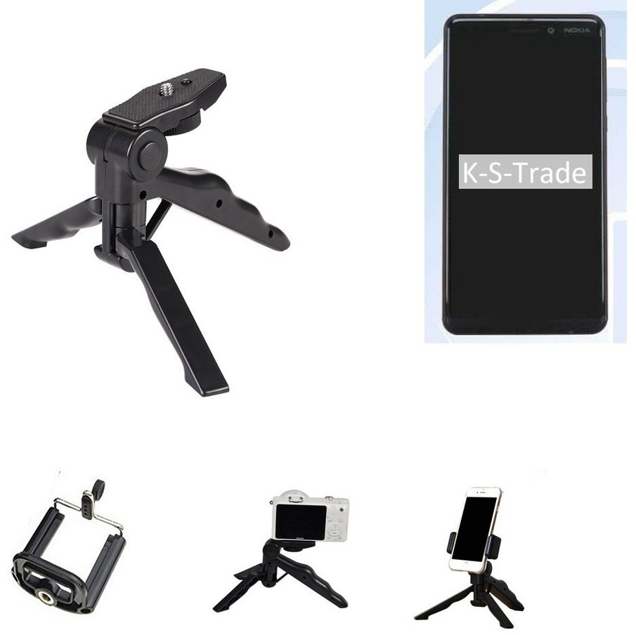 K-S-Trade für Samsung Galaxy S10e Smartphone-Halterung, (Stativ Tisch-Ständer Dreibein Handy-Stativ Ständer Mini-Stativ) schwarz