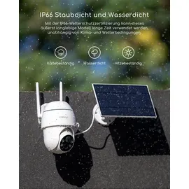 COOAU 5MP Überwachungskamera Aussen mit Solarpanel - 4dBi Kamera Überwachung Aussen Akku - Weiß