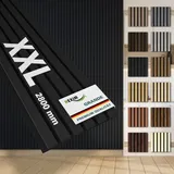 Akustikpaneele 280x30cm Wandpaneele Grande Lamellen 0,85m2 xxl Holzpaneel Wand 21mm Holz Filz: 2 Paneele - 1.694m2, Black Ash - Hexim