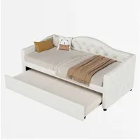 REDOM Polsterbett Kinderbett Tagesbett Schlafsofa Daybett (Ausziehbares Bett im minimalistischen Design,Leinen, 90x200 cm), ohne Matratze beige
