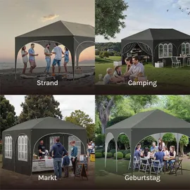 Woltu Pavillon 3 x 6 m inkl. 2 Seitenteile Grau