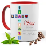 KOMMUNION,FIRMUNG, KONFIRMATION, KIRCHEN SYMBOLE |FOTOTASSE |TASSE|MOTIV TASSE | BEDRUCKTE TASSE | KAKAOTASSE | TEETASSE | GESCHENK|KERAMIK|TASSE (Rot)
