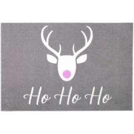 Primaflor Primaflor-Ideen in Textil Fußmatte VELVET - HOHOHO, Made in Belgium, rechteckig, Höhe: 5 mm, Schmutzfangmatte, Weihnachten, mit Spruch, waschbar, rutschhemmend grau