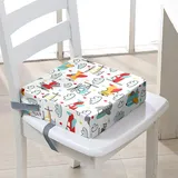 Surwin Rutschfeste Sitzerhöhung Stuhl Kind Sitzkissen Stuhl mit Sicherheits Schnalle, 3D Flugzeug Sitzkissen Kinder Tragbare Sitzerhöhung Waschbar Zerlegbar Baby Sitzhilfe (Graffiti,32x32x8cm)