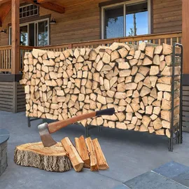 unho WISFOR Kaminholzregal Aussen, Holzlager Metall Brennholzregal Außen, Feuerholzregal Outdoor Kaminholzunterstand, Schwarz