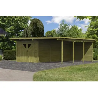 Karibu Doppelcarport Eco 5,27 x 5,76 m grün inkl. Abstellraum