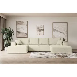 altdecor Wohnlandschaft, mit Schlaffunktion und Bettkasten - 349x161x87 cm Beige, Bouclé