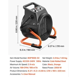 Vevor PTC-Heizlüfter 2000 W Orange/Schwarz