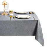 DWCN Grau Tischdecke 135x180cm Leinen Stoff Abwaschbar Outdoor Wetterfest Wasserabweisend Fleckschutz Polyester Rechteckig Tischtuch für Esszimmer, Garten, Party, Hochzeiten, Haushalt, Ganzjährig