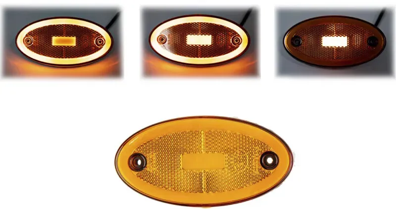 LED-Positionsleuchte, 116 mm x 60 mm, Orange/Gelb, Neon-Effekt, drei Funktionen, 12–24 V