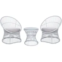 Beliani Balkonset Weiß Rattan 3-teilig 2 Sessel mit Couchtisch Auflagen Beige Boho Outdoor Indoor Garten Terrasse Balkon Wohnzimmer Schlafzimmer - Weiß/Beige
