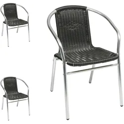3 Stück Stabiler Aluminium / Polyrattan Bistrostuhl stapelbar
