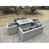 Gas Feuertisch für den Außenbereich Rattan Gartenmöbel Set mit 2 Sofa 2 Sessel Gas Feuerstelle Helles Grau - Fimous