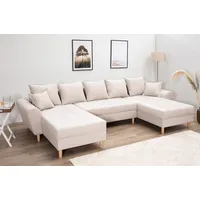 Wohnlandschaft COLLECTION AB "Raisa U-Form" Sofas Gr. B/H/T: 314cm x 45cm x 158cm, Microvelours, Mit Federkern, grau (hellgrau) mit Federkern, Kissen und Steppung im Sitzbereich