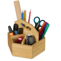 Relaxdays Stiftehalter, Bambus, drehbarer Schreibtisch Organizer, HBT 15x17x19 cm, Stifte & Scheren, Pinselhalter, natur