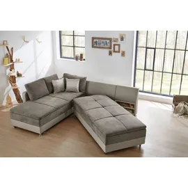 luma-home Eckcouch Kunstleder 3-Sitzer Graubraun/Beige