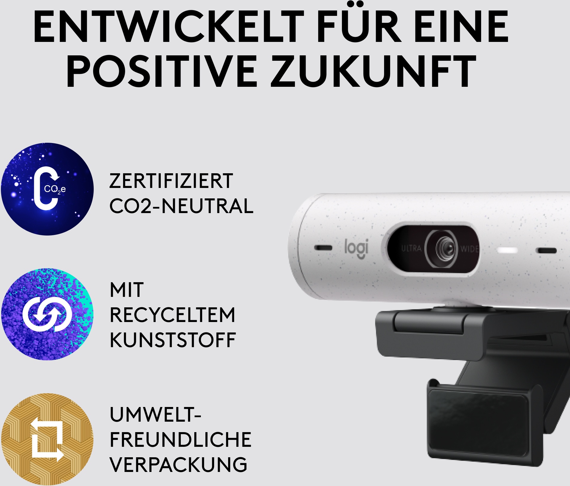 Logitech Brio 500 Webcam - Off White, Full-HD Auflösung, 90°-Sichtfeld, 2 Mikrofone, Abdeckblende